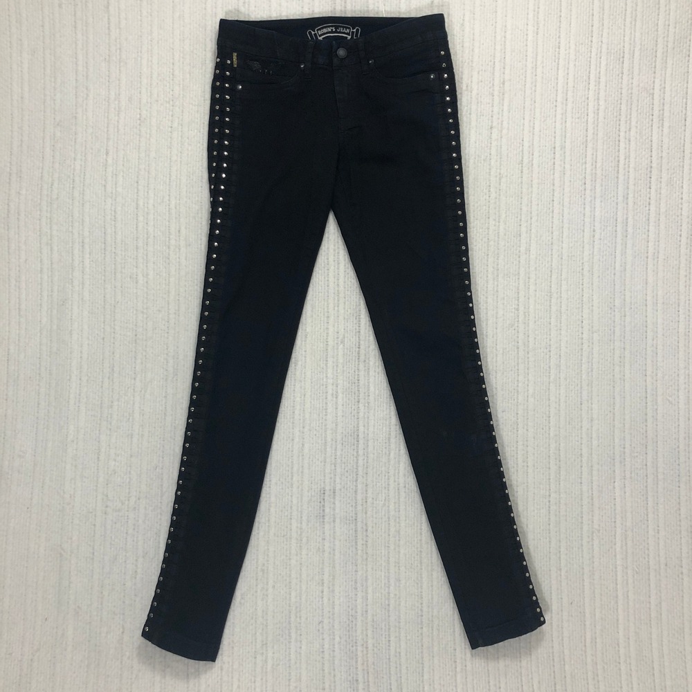Robins Jean Black Skinny Studded Jeans‎ Women's Size 27 Embellished Denim